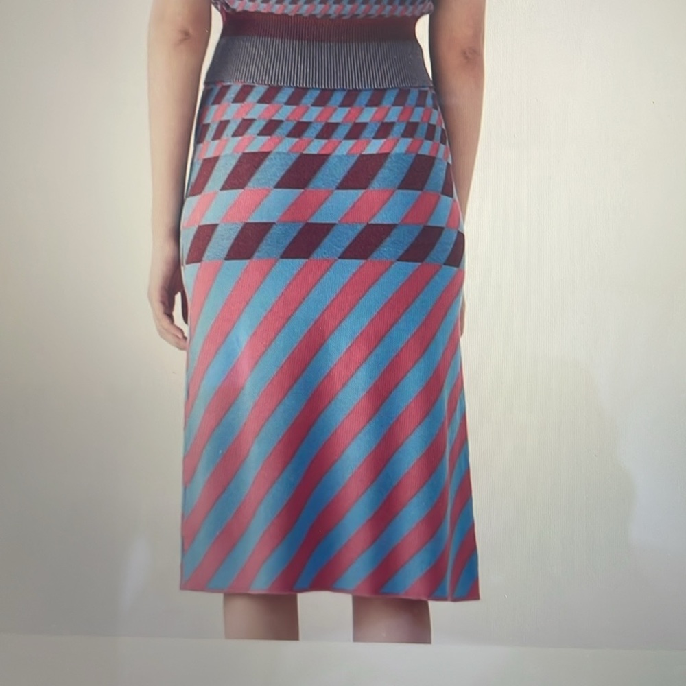 DVF Laris wine blue tartan viscose knit pencil skirt, size large